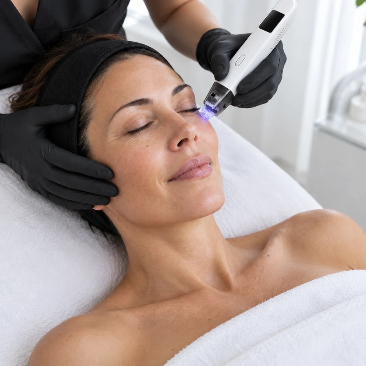 Client relaxing during a skin treatment at Cosmo Medispa